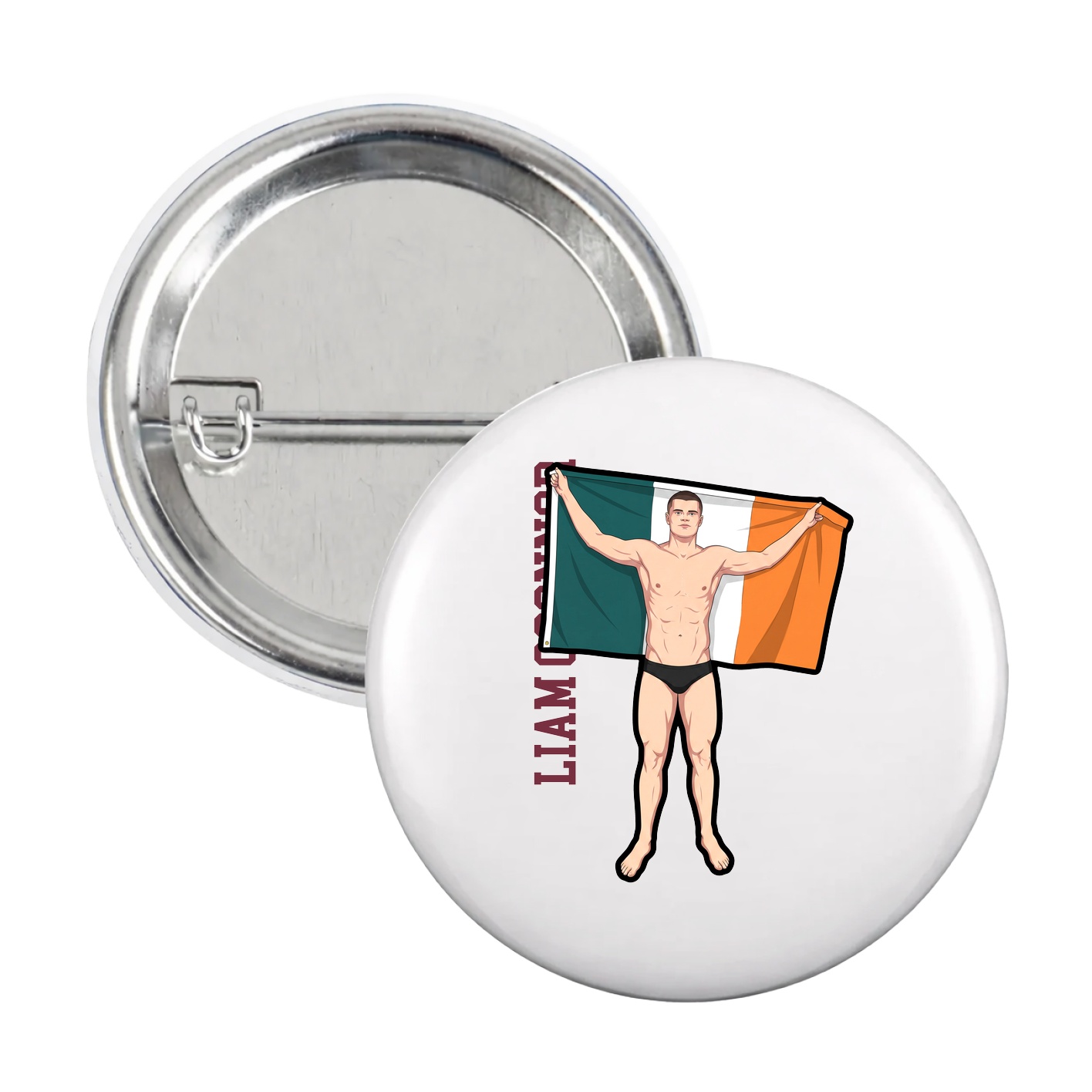 Game Day Button — Name Vertical in White