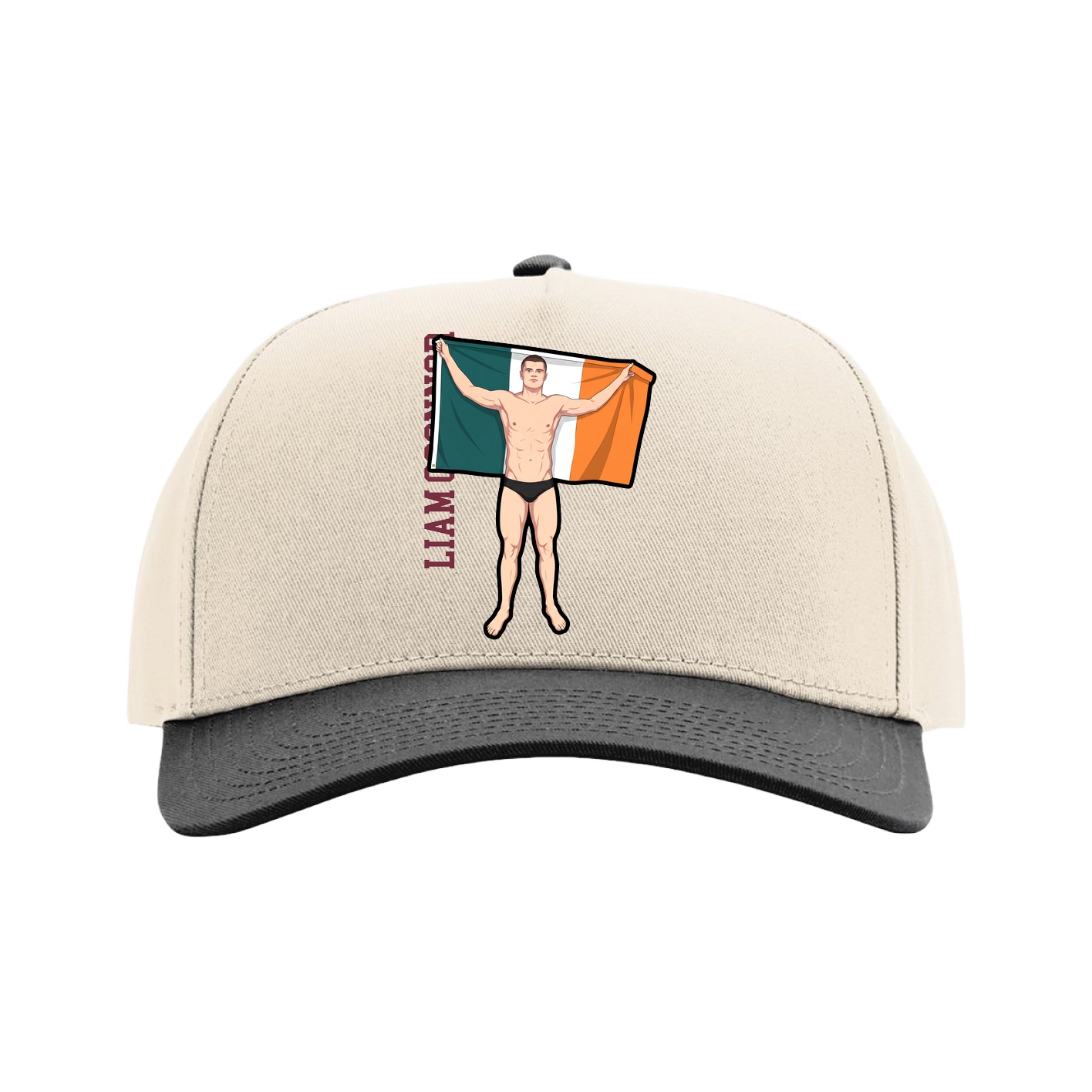 Full Fabric Five-Panel Champ Cap — Name Vertical in Cream/Black