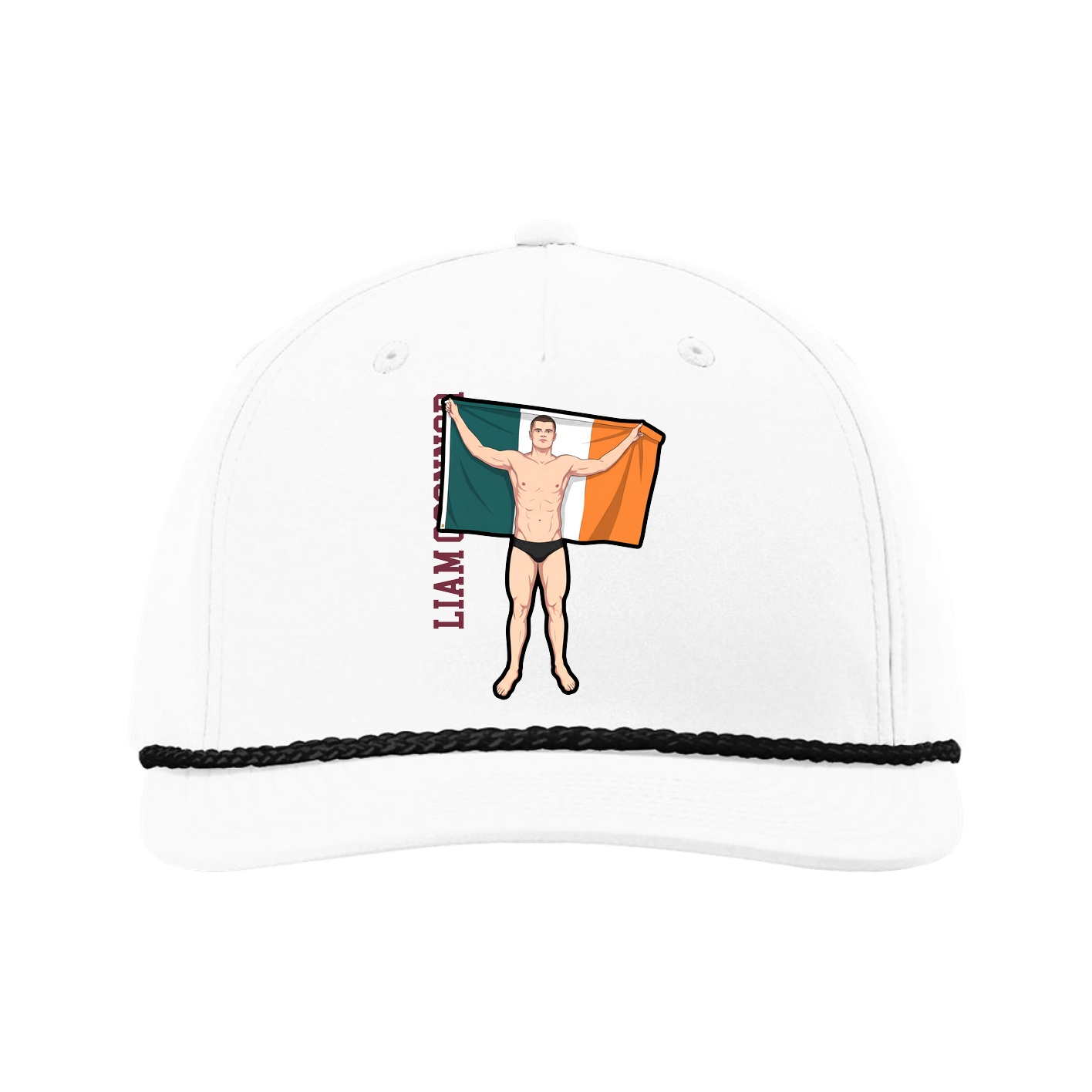 Five-Panel Classic Rope Cap — Name Vertical in White