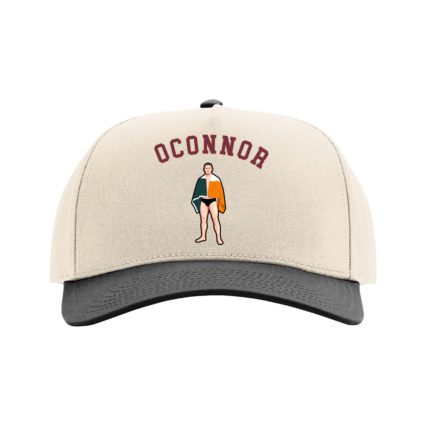 Full Fabric Five-Panel Champ Cap — Shirsey Arch in Cream/Black