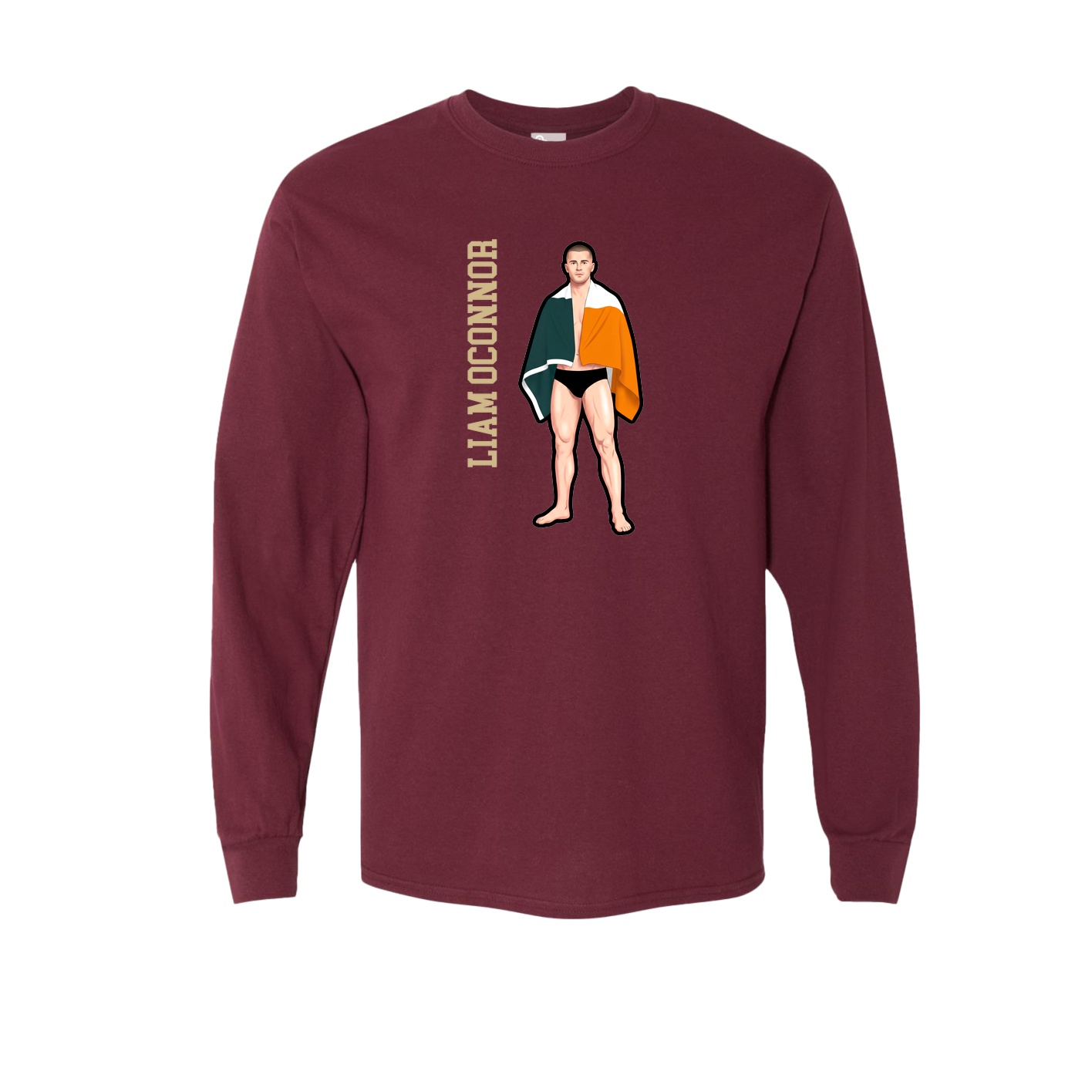Long Sleeve Tee — Name Vertical in Maroon