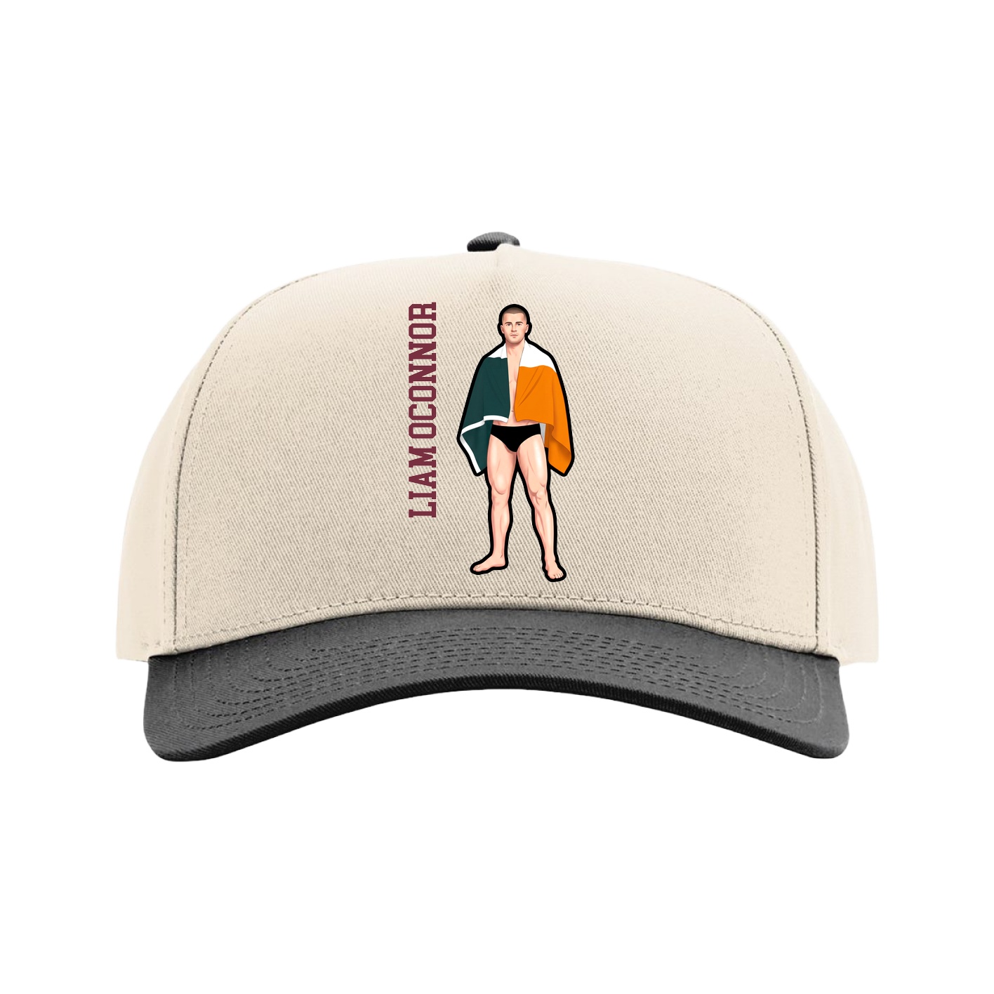 Full Fabric Five-Panel Champ Cap — Name Vertical in Cream/Black