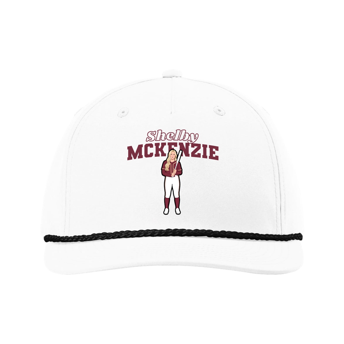 Five-Panel Classic Rope Cap — Name Arch in White