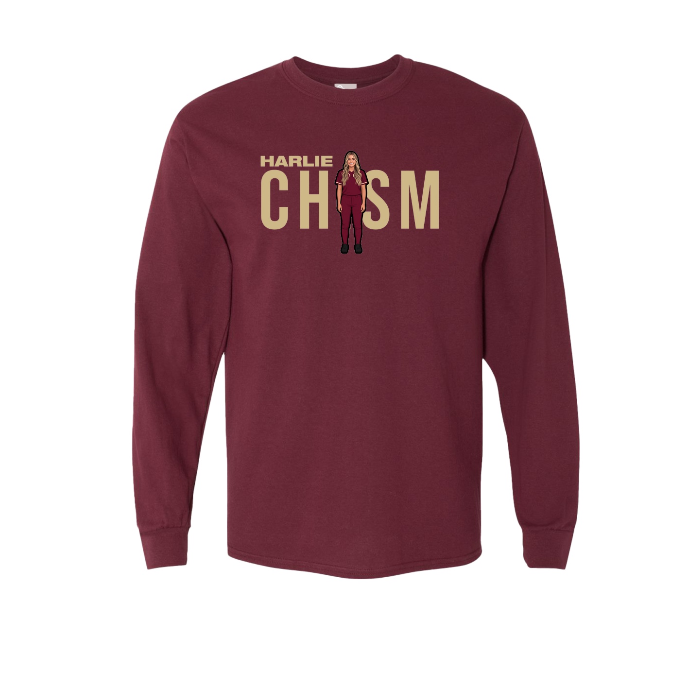 Long Sleeve Tee — Player Name in Maroon
