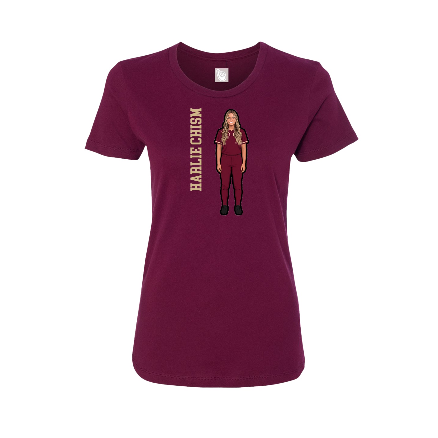 Fitted Women's Tee — Name Vertical in Maroon