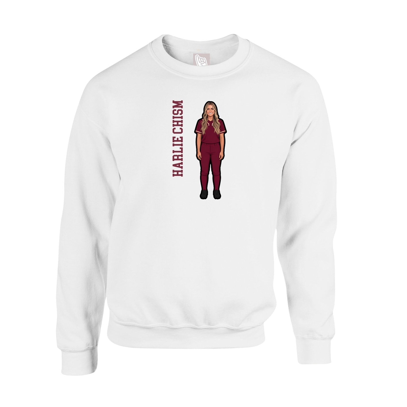 Fleece Crew — Name Vertical in White