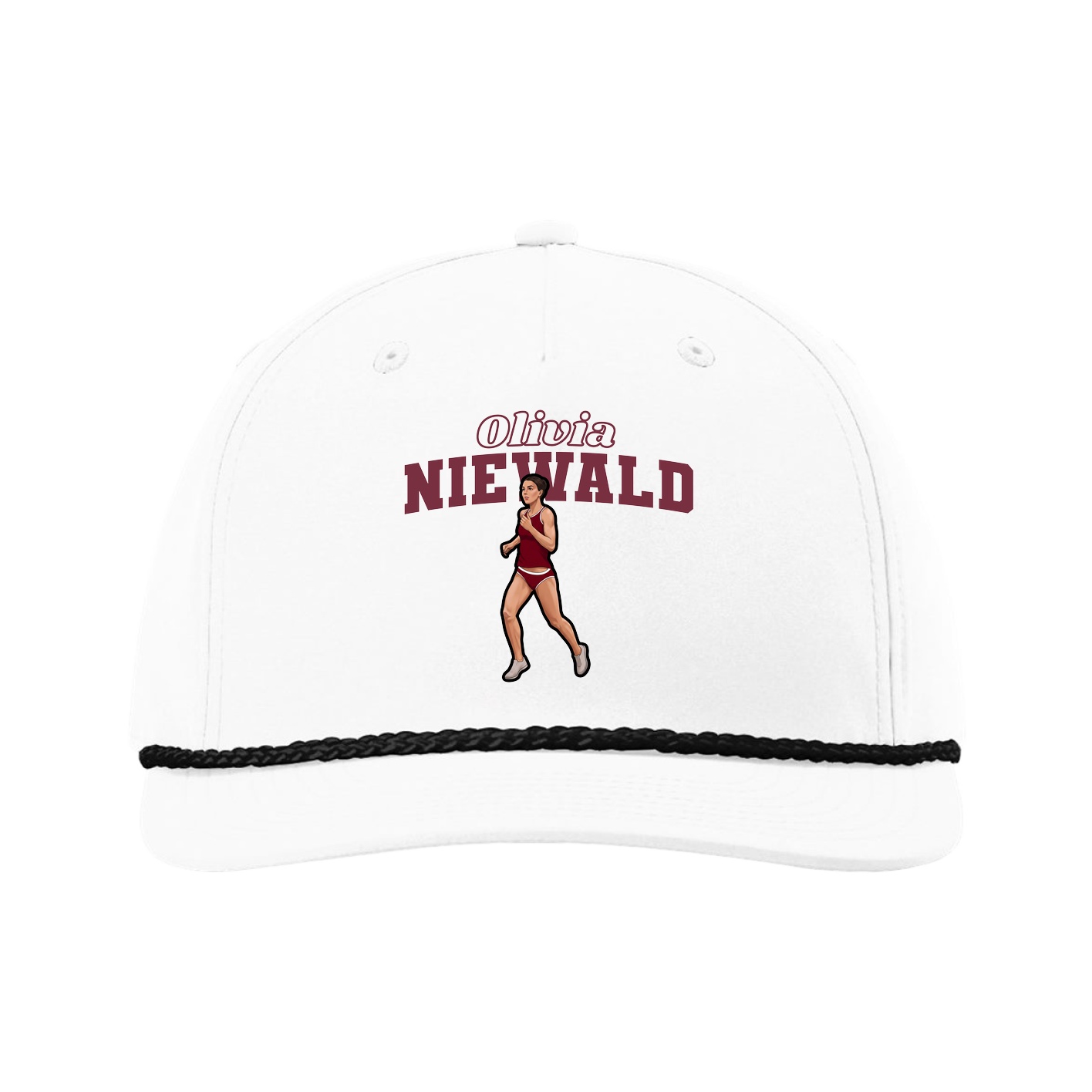 Five-Panel Classic Rope Cap — Name Arch in White