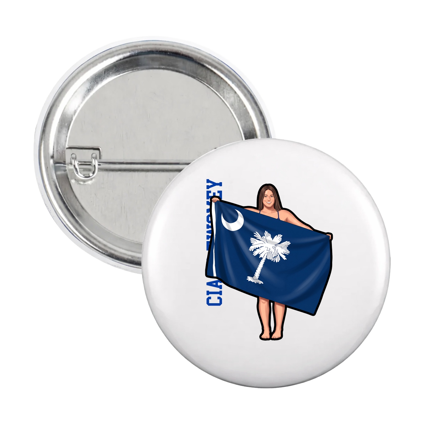 Game Day Button — Name Vertical in White