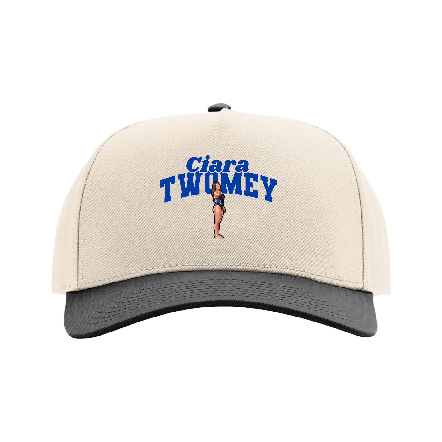 Full Fabric Five-Panel Champ Cap — Signature Arch in Cream/Black