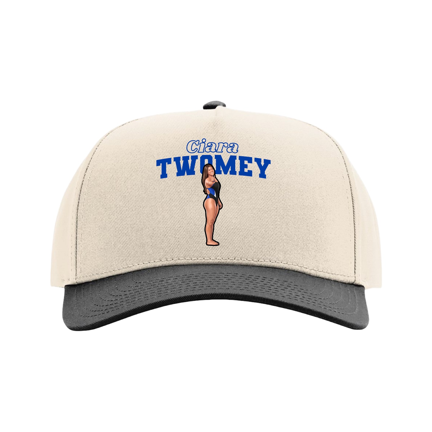Full Fabric Five-Panel Champ Cap — Name Arch in Cream/Black