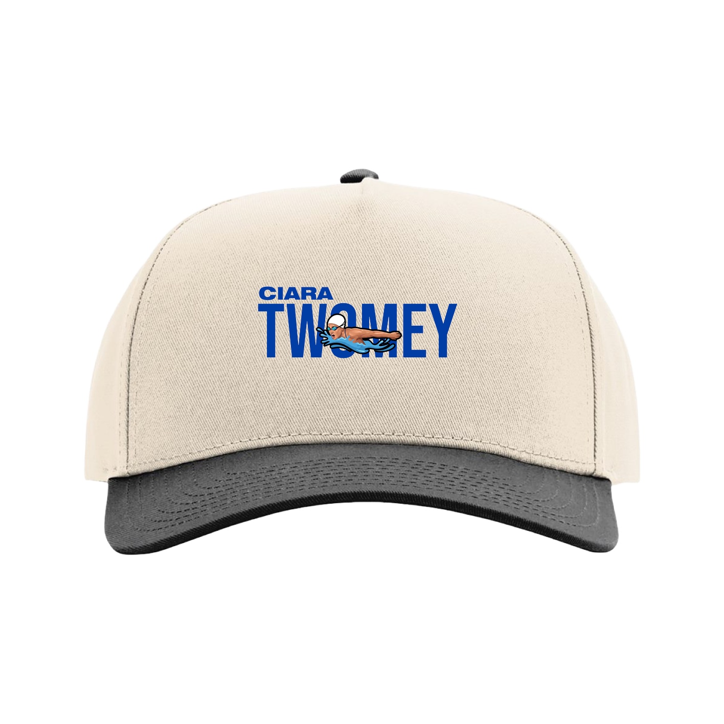 Full Fabric Five-Panel Champ Cap — Player Name in Cream/Black