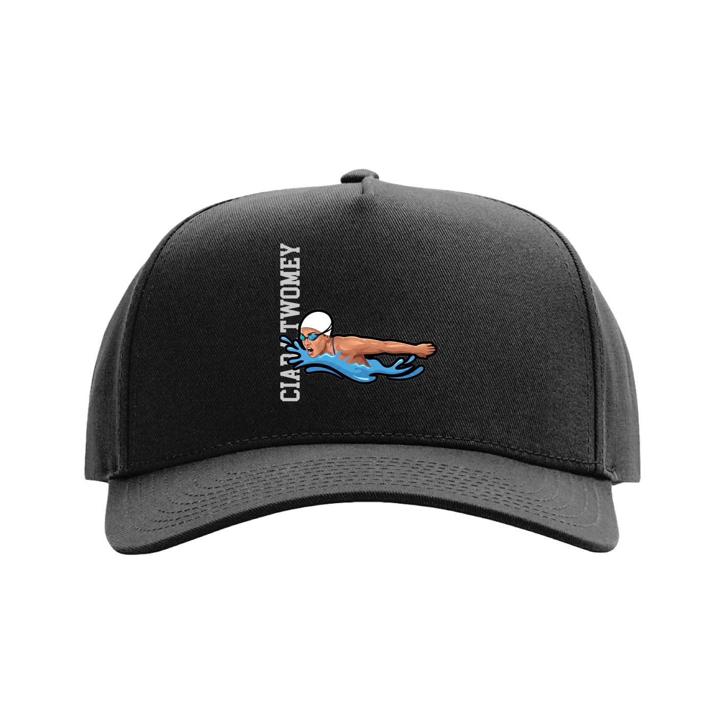 Full Fabric Five-Panel Champ Cap — Name Vertical in Black