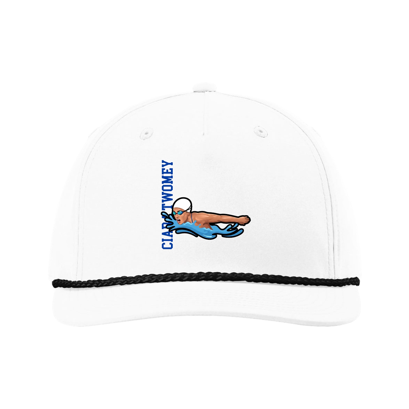 Five-Panel Classic Rope Cap — Name Vertical in White