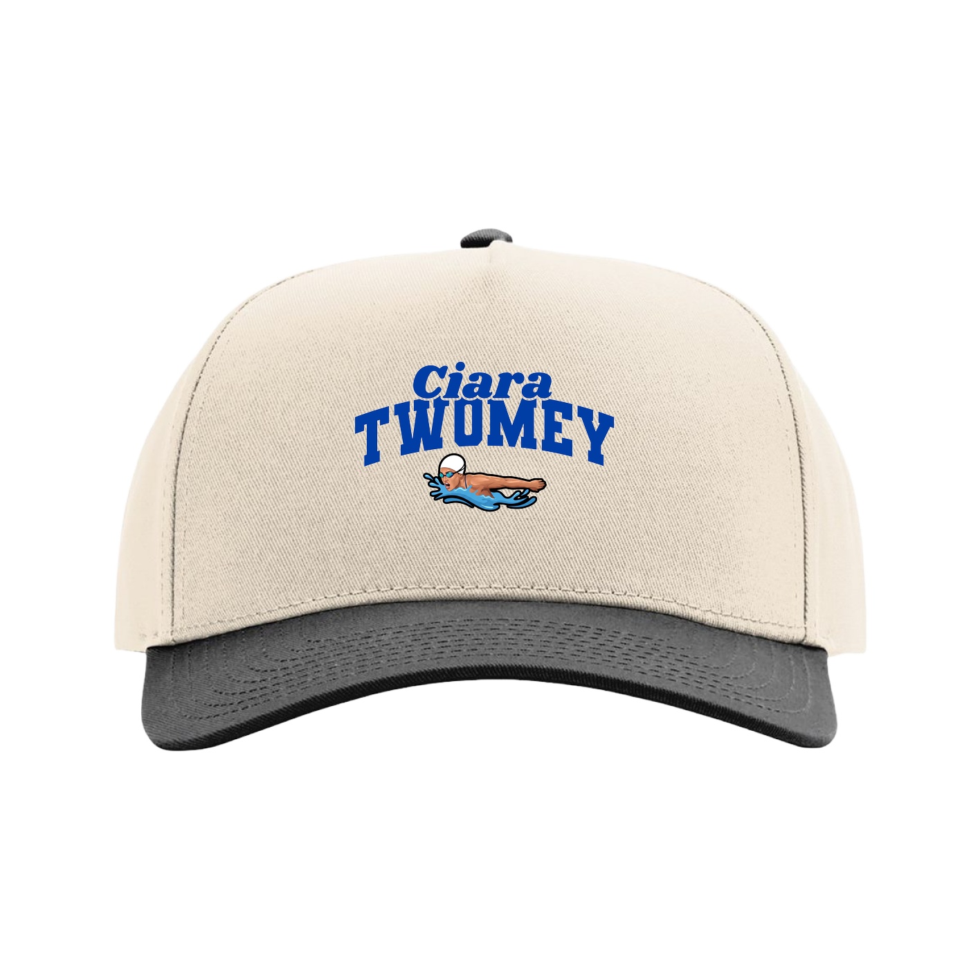 Full Fabric Five-Panel Champ Cap — Signature Arch in Cream/Black