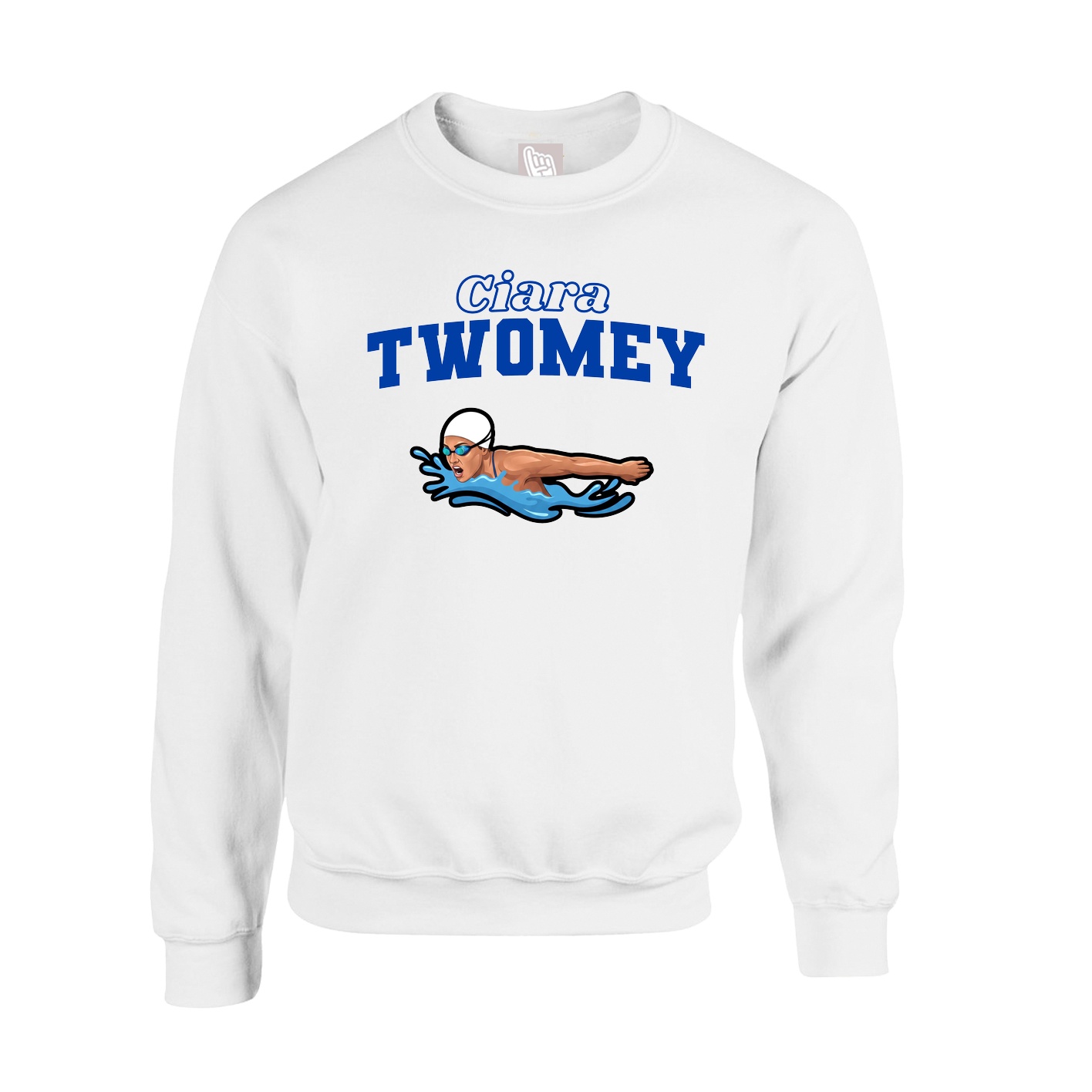 Fleece Crew — Name Arch in White
