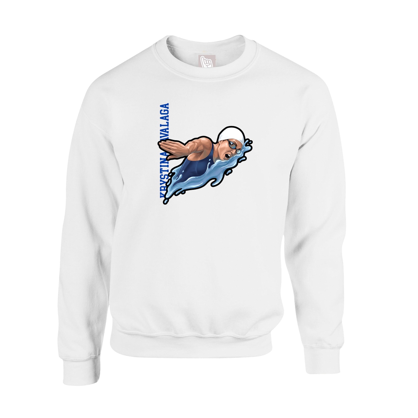 Fleece Crew — Name Vertical in White