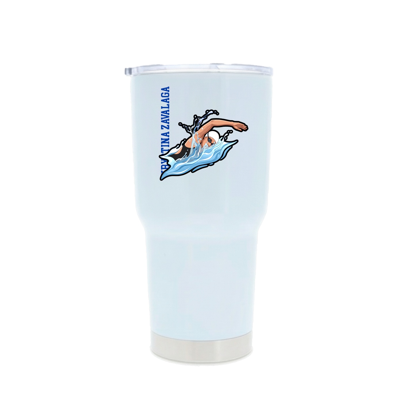 30oz Stainless Steel Tumbler — Name Vertical in White