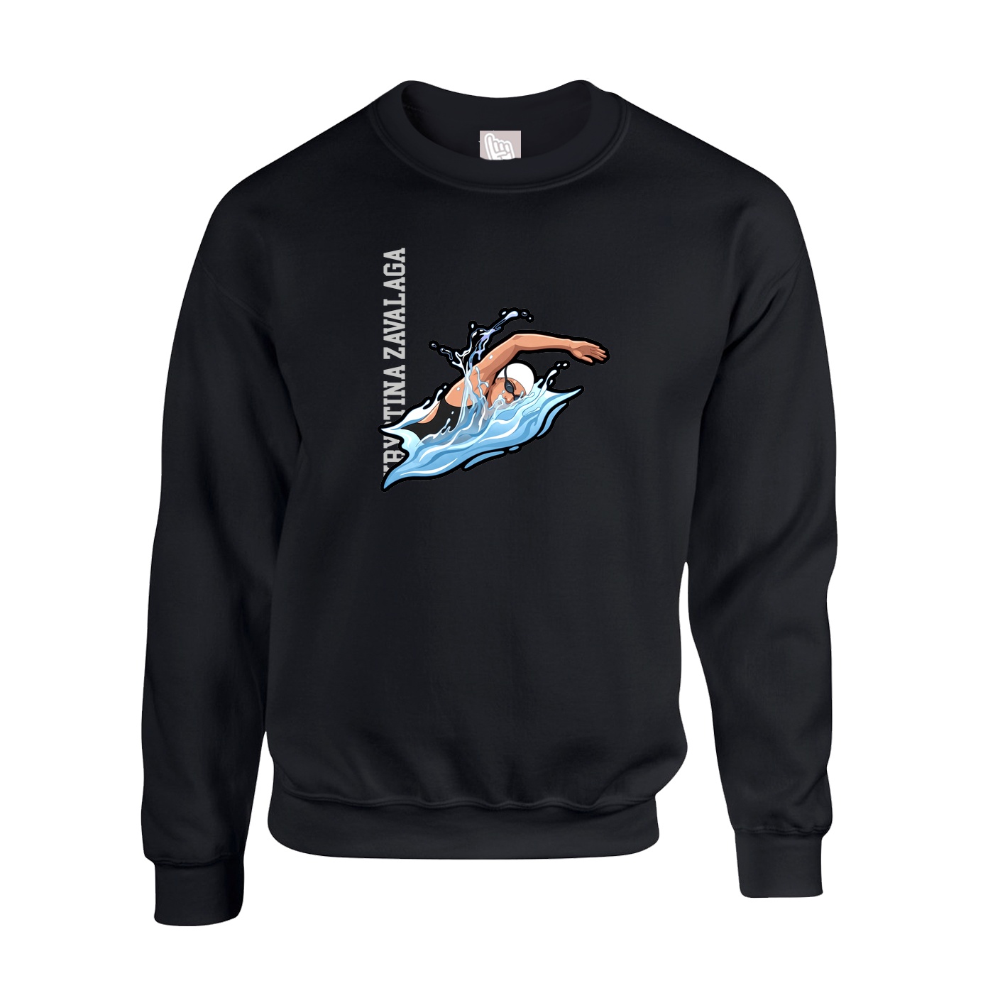 Fleece Crew — Name Vertical in Black