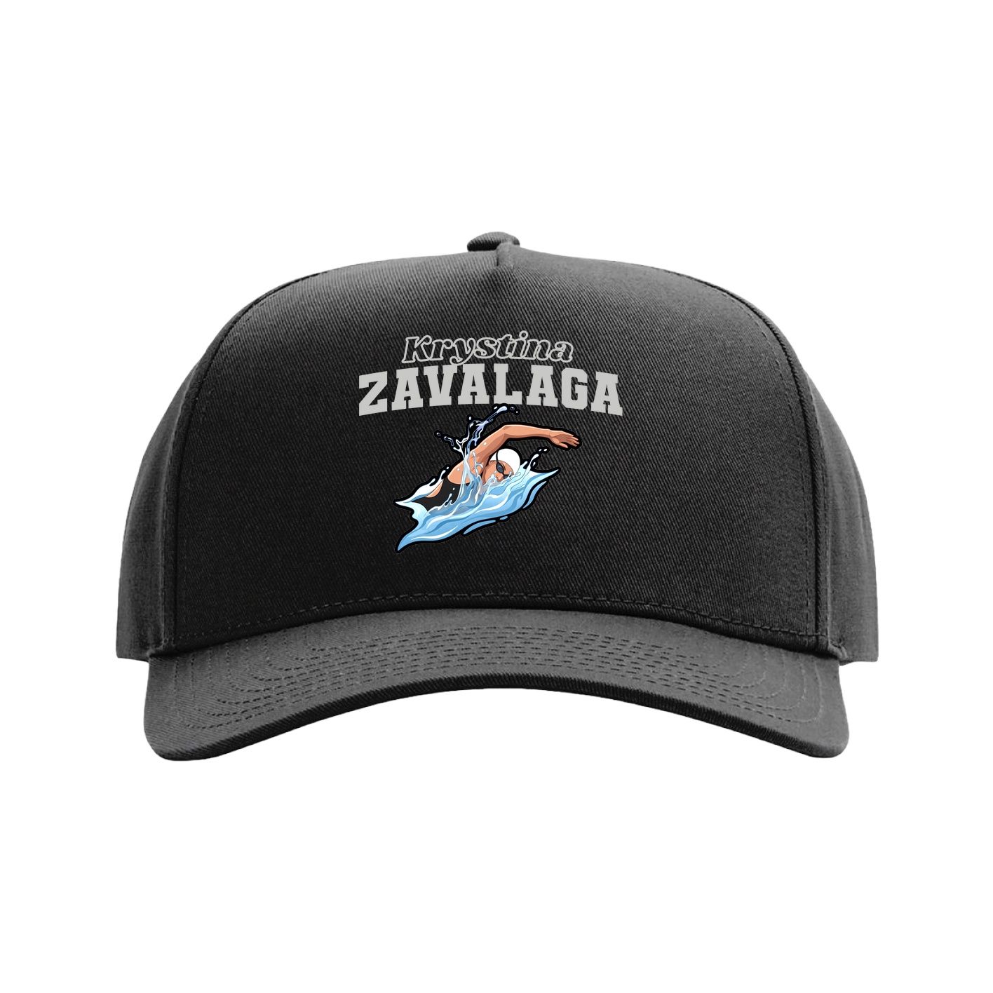 Full Fabric Five-Panel Champ Cap — Name Arch in Black