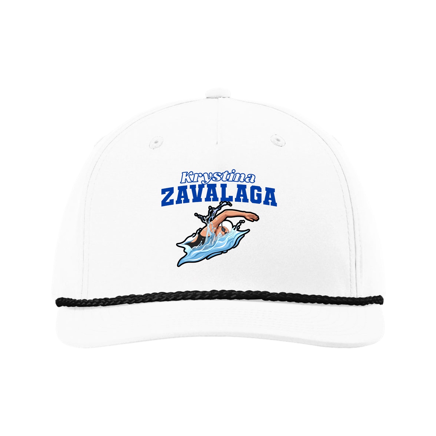 Five-Panel Classic Rope Cap — Name Arch in White