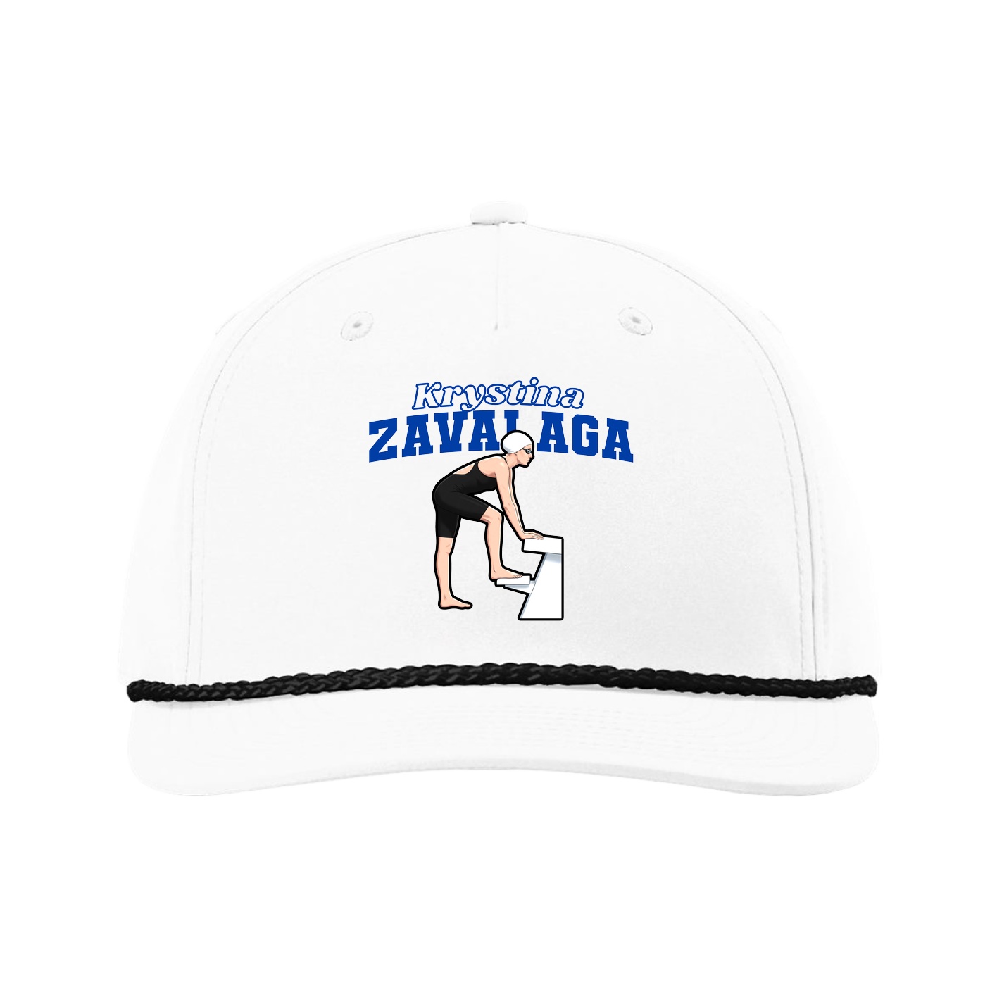 Five-Panel Classic Rope Cap — Name Arch in White