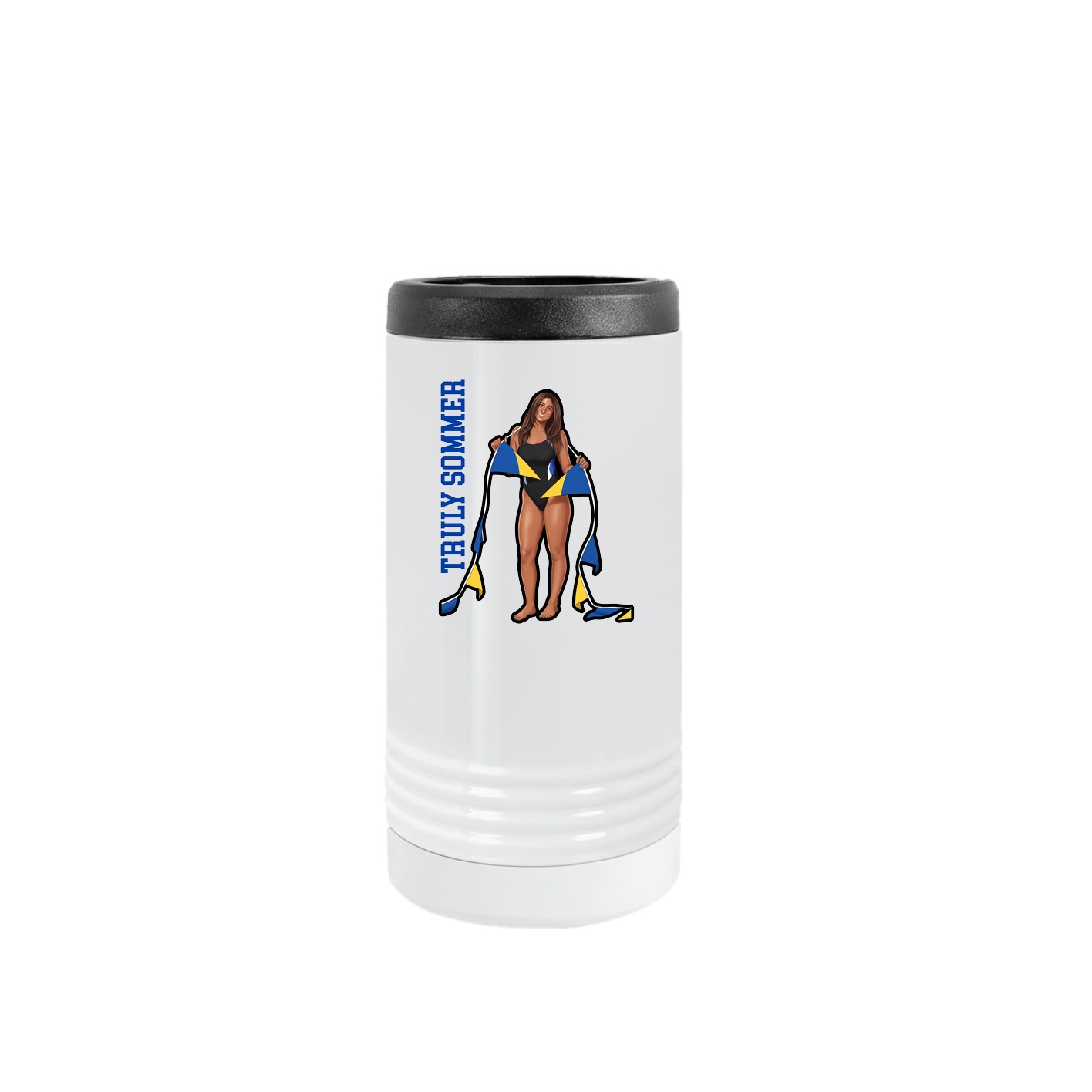 Slim Beverage Holder — Name Vertical in White