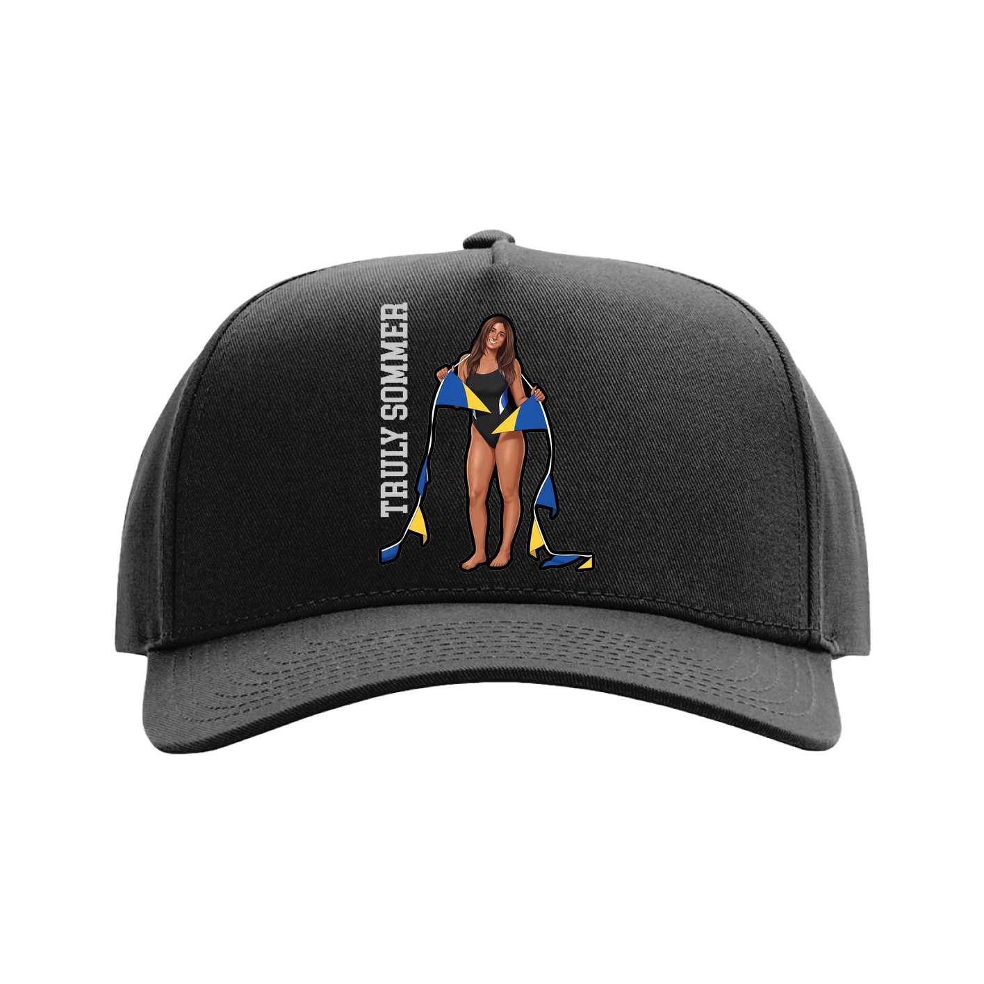 Full Fabric Five-Panel Champ Cap — Name Vertical in Black
