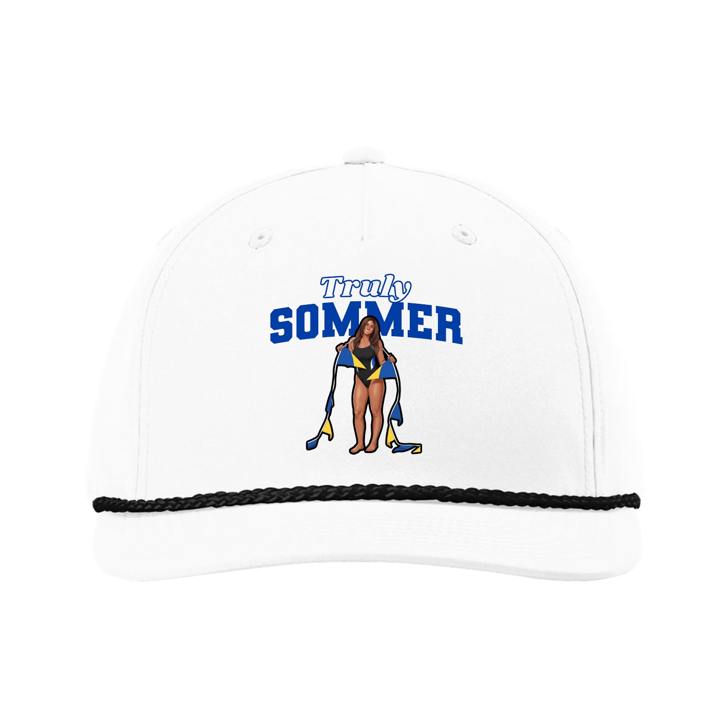Five-Panel Classic Rope Cap — Name Arch in White