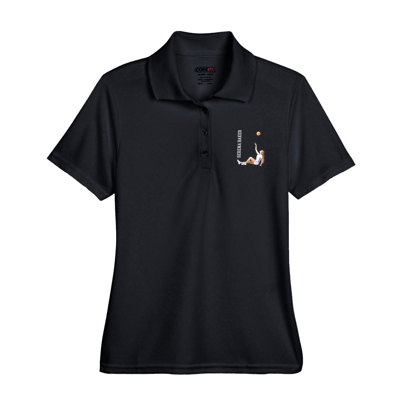 Womens Performance Polo — Name Vertical in Black