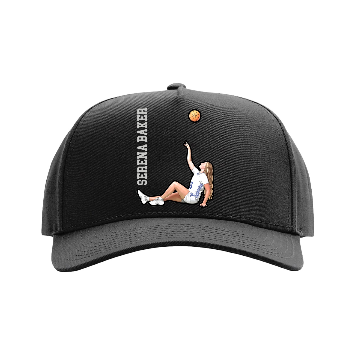 Full Fabric Five-Panel Champ Cap — Name Vertical in Black