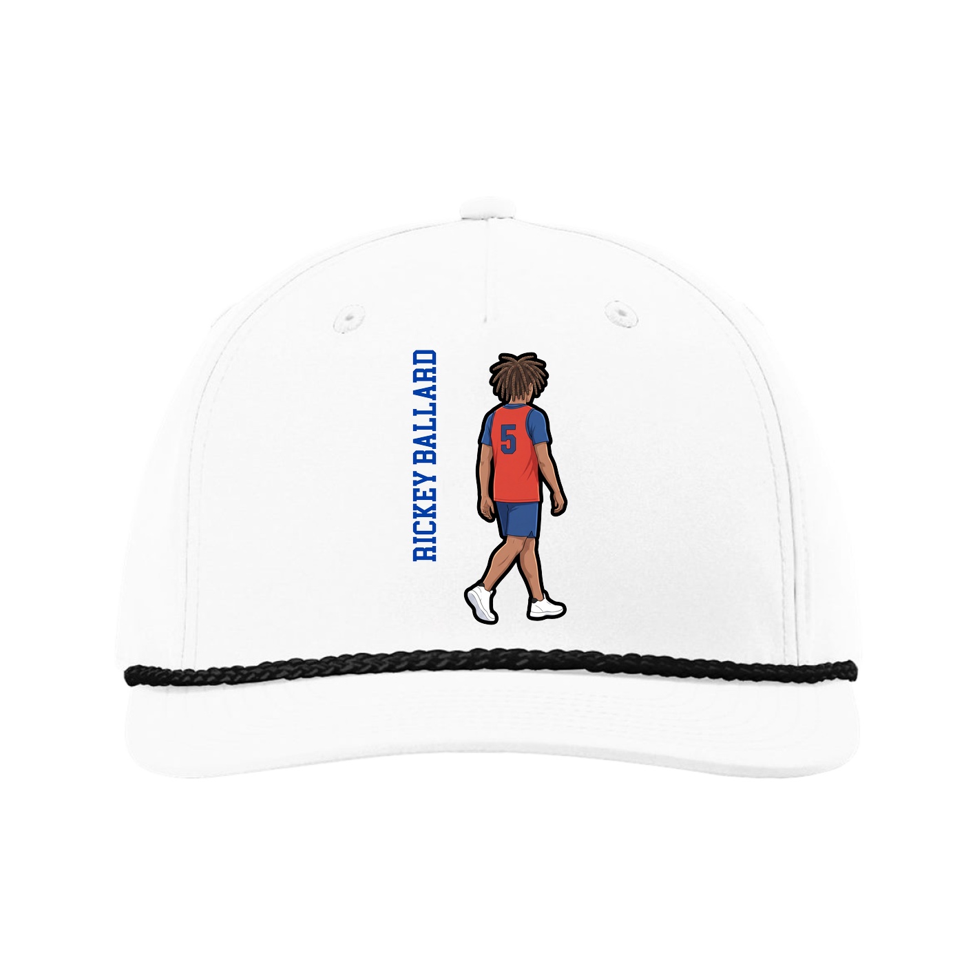 Five-Panel Classic Rope Cap — Name Vertical in White