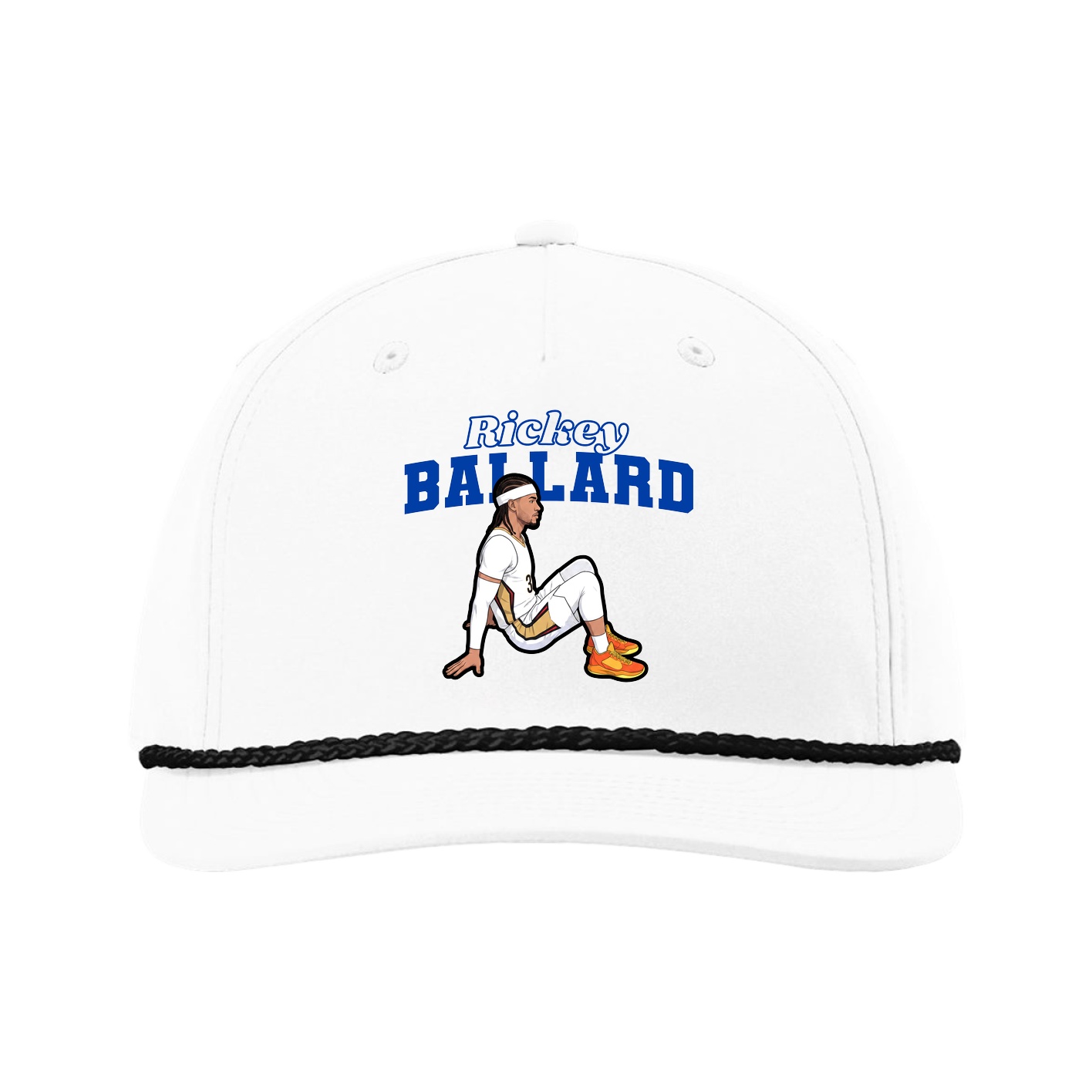 Five-Panel Classic Rope Cap — Name Arch in White