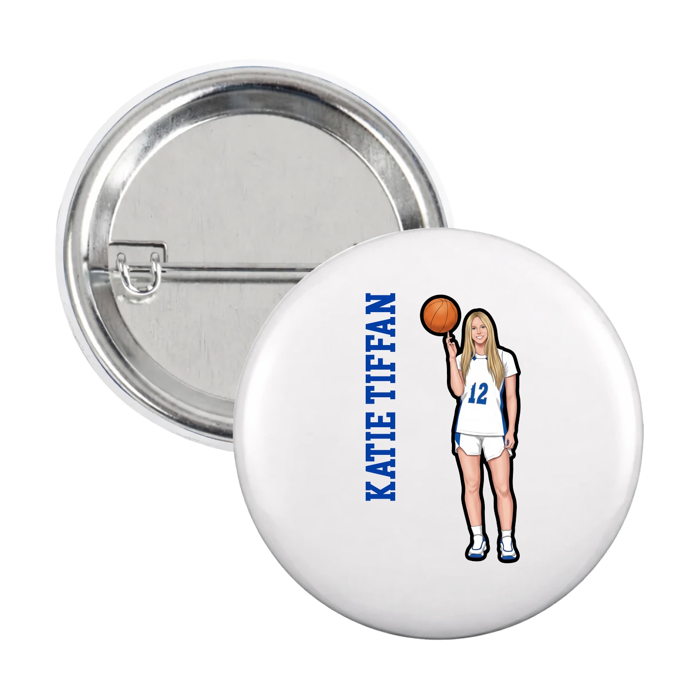Game Day Button — Name Vertical in White