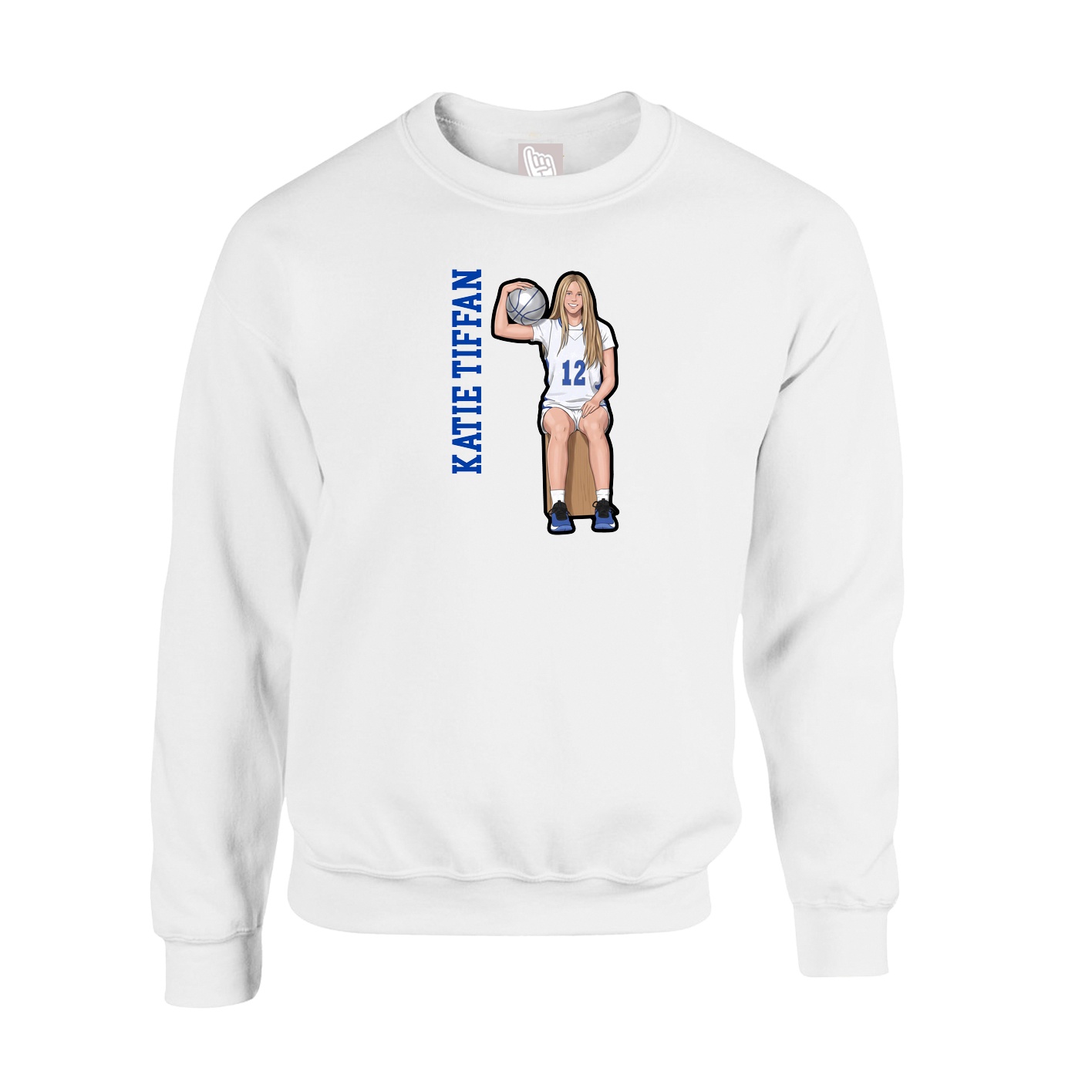 Fleece Crew — Name Vertical in White