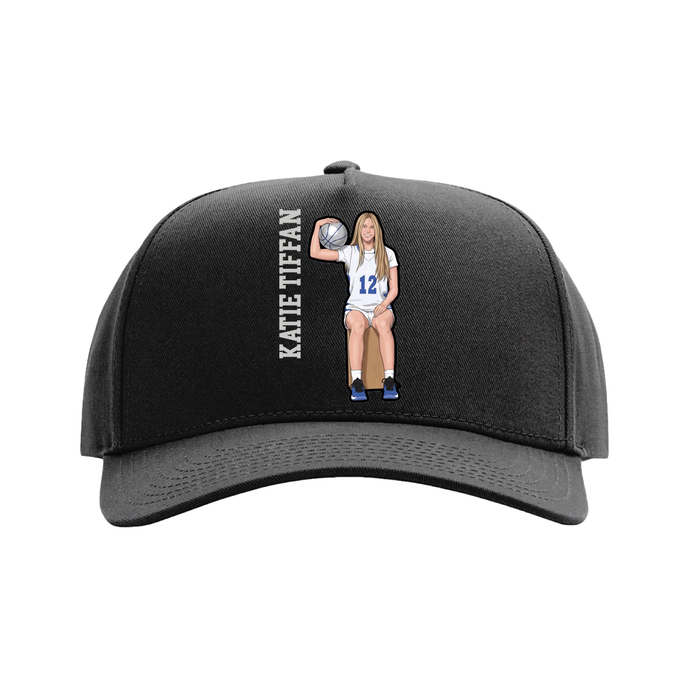 Full Fabric Five-Panel Champ Cap — Name Vertical in Black