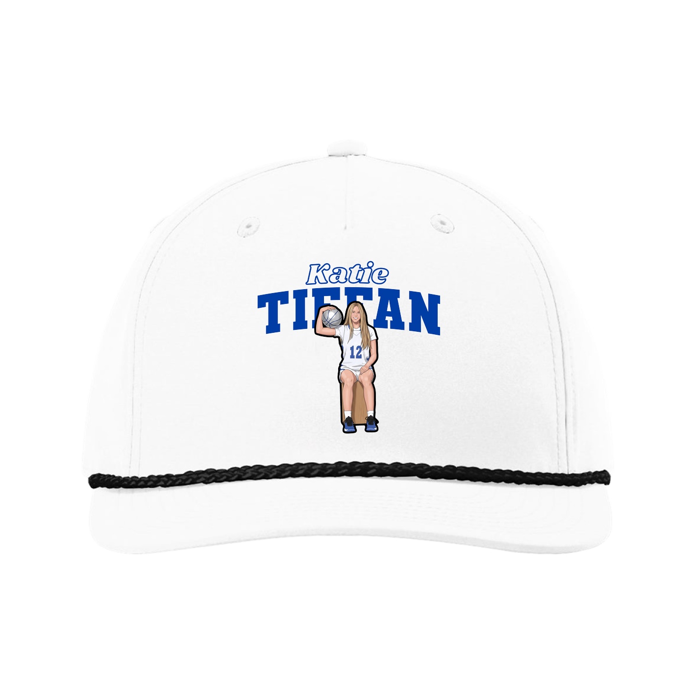 Five-Panel Classic Rope Cap — Name Arch in White