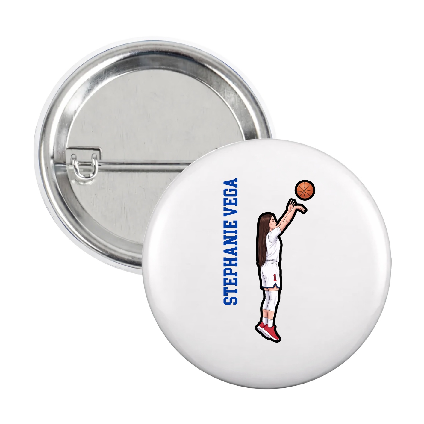 Game Day Button — Name Vertical in White