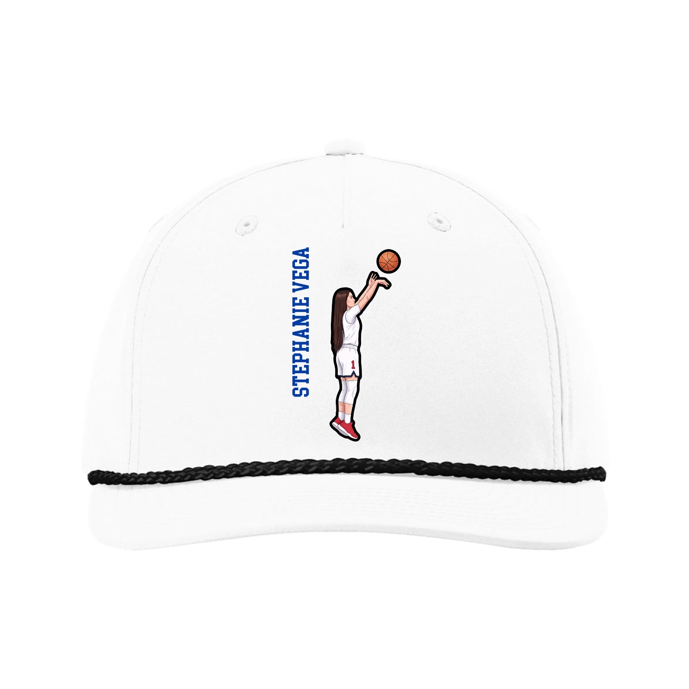 Five-Panel Classic Rope Cap — Name Vertical in White