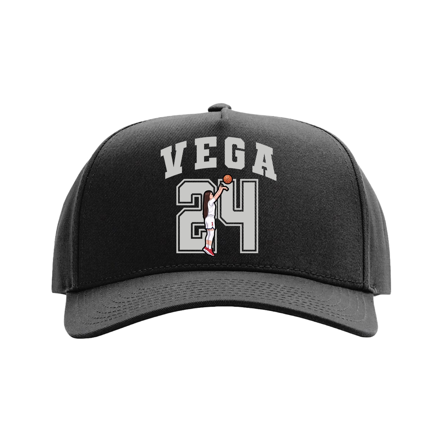 Full Fabric Five-Panel Champ Cap — Number in Black