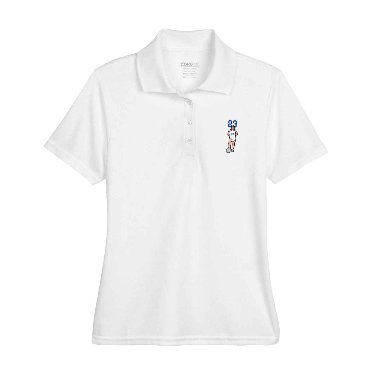 Womens Performance Polo — Number Top in White