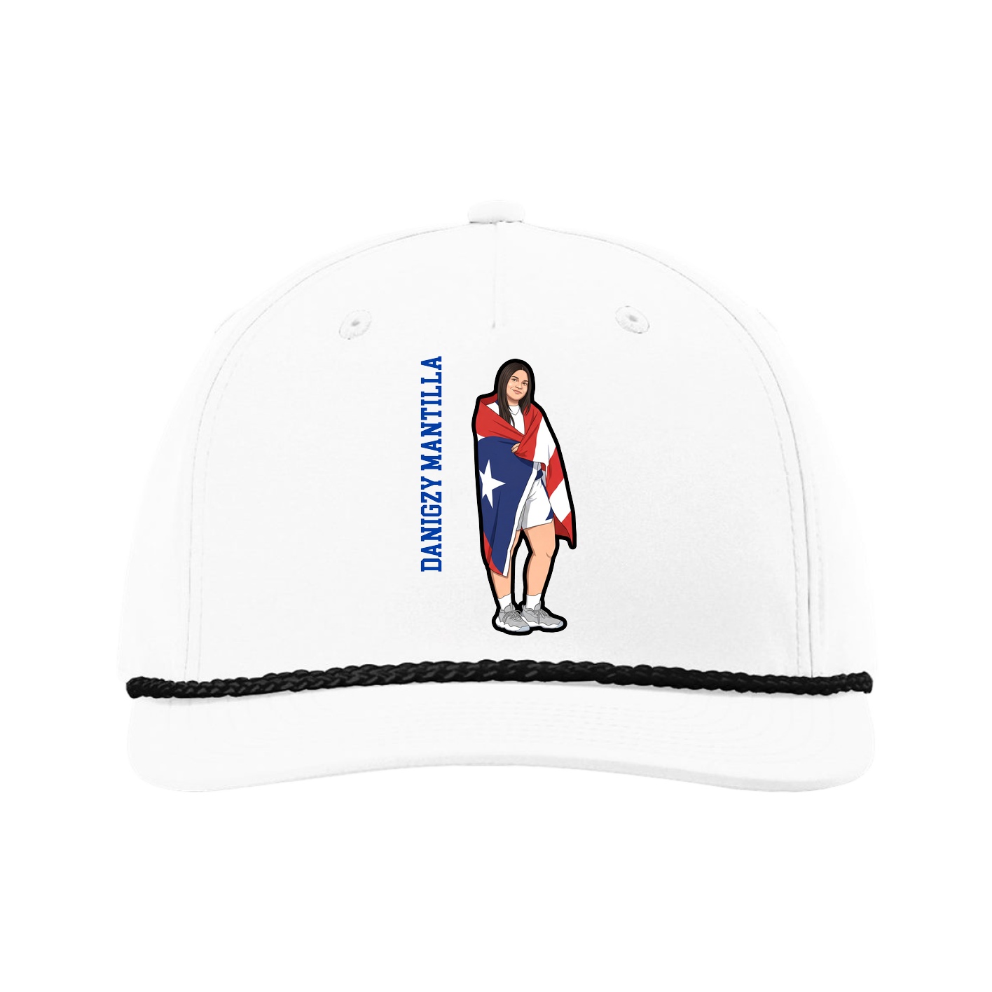 Five-Panel Classic Rope Cap — Name Vertical in White