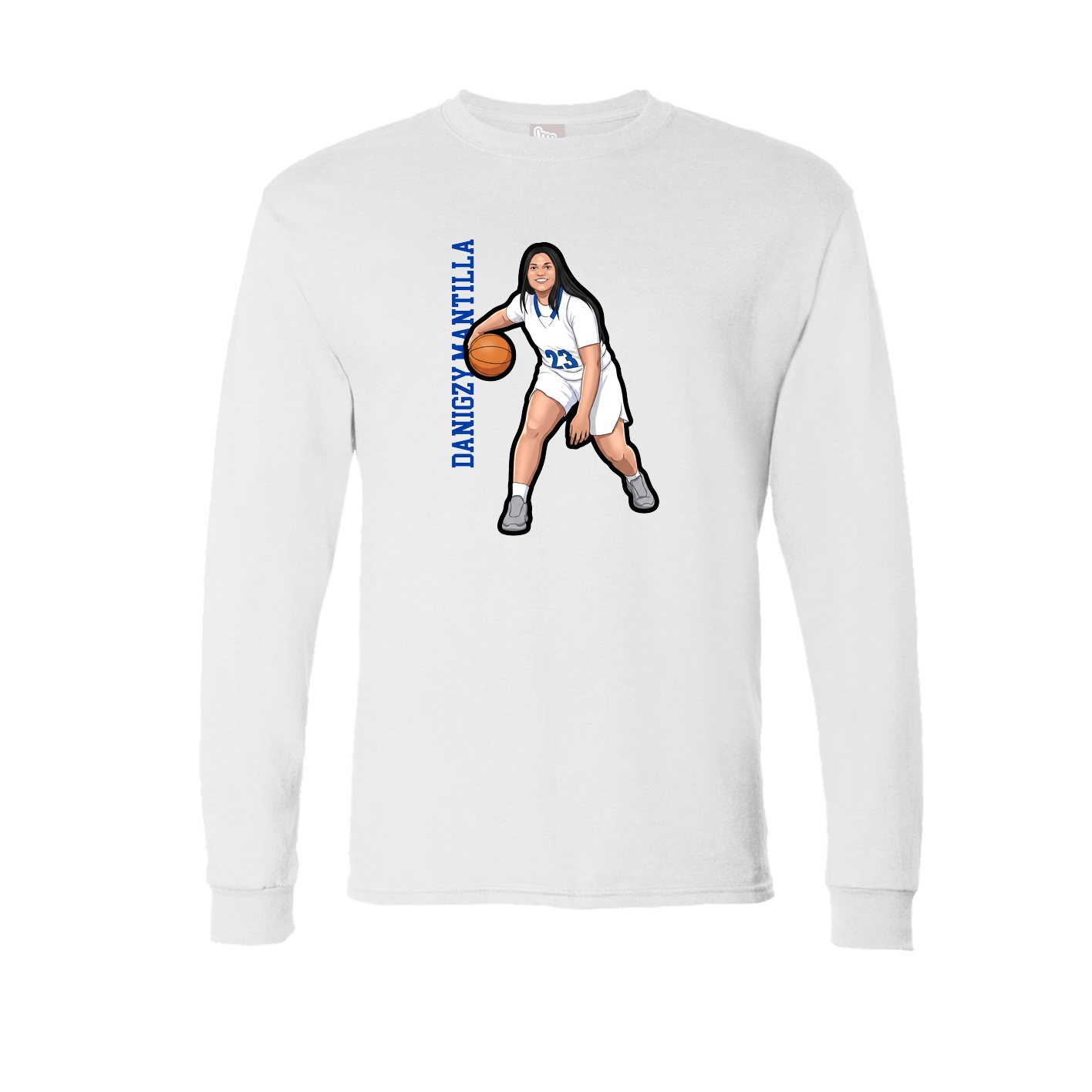 Long Sleeve Tee — Name Vertical in White