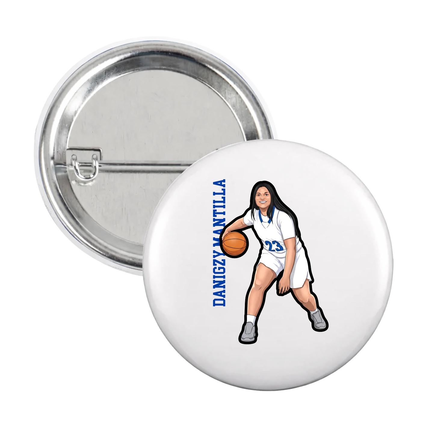 Game Day Button — Name Vertical in White