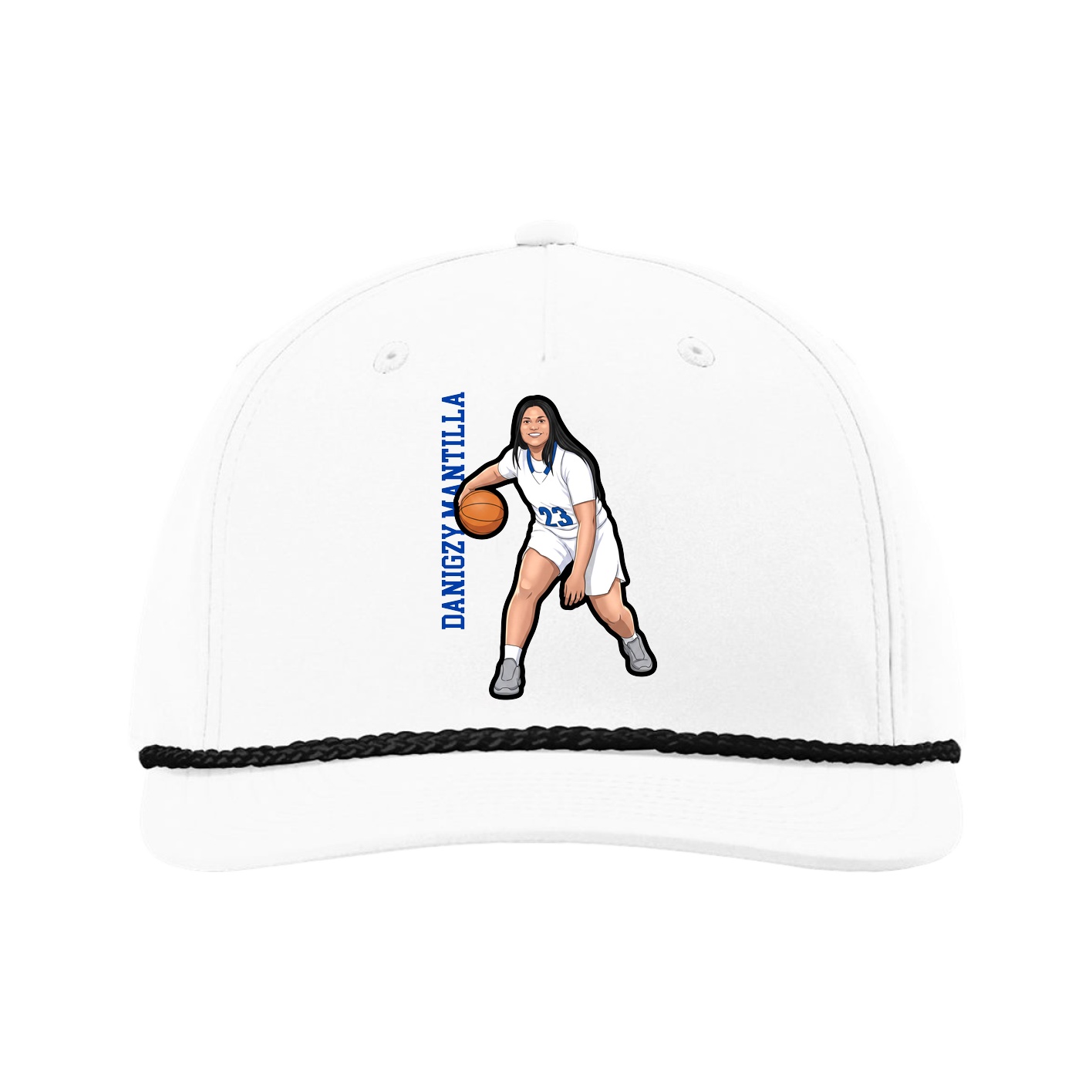 Five-Panel Classic Rope Cap — Name Vertical in White