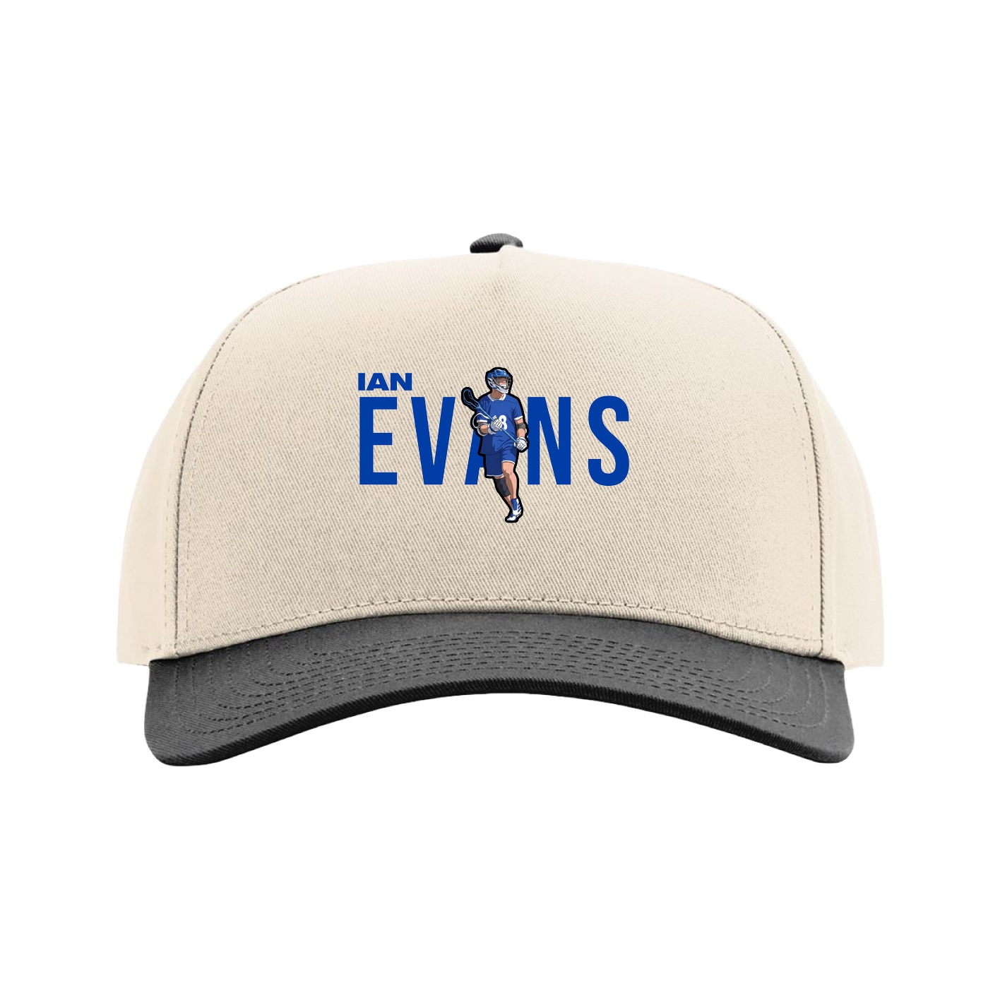 Full Fabric Five-Panel Champ Cap — Player Name in Cream/Black