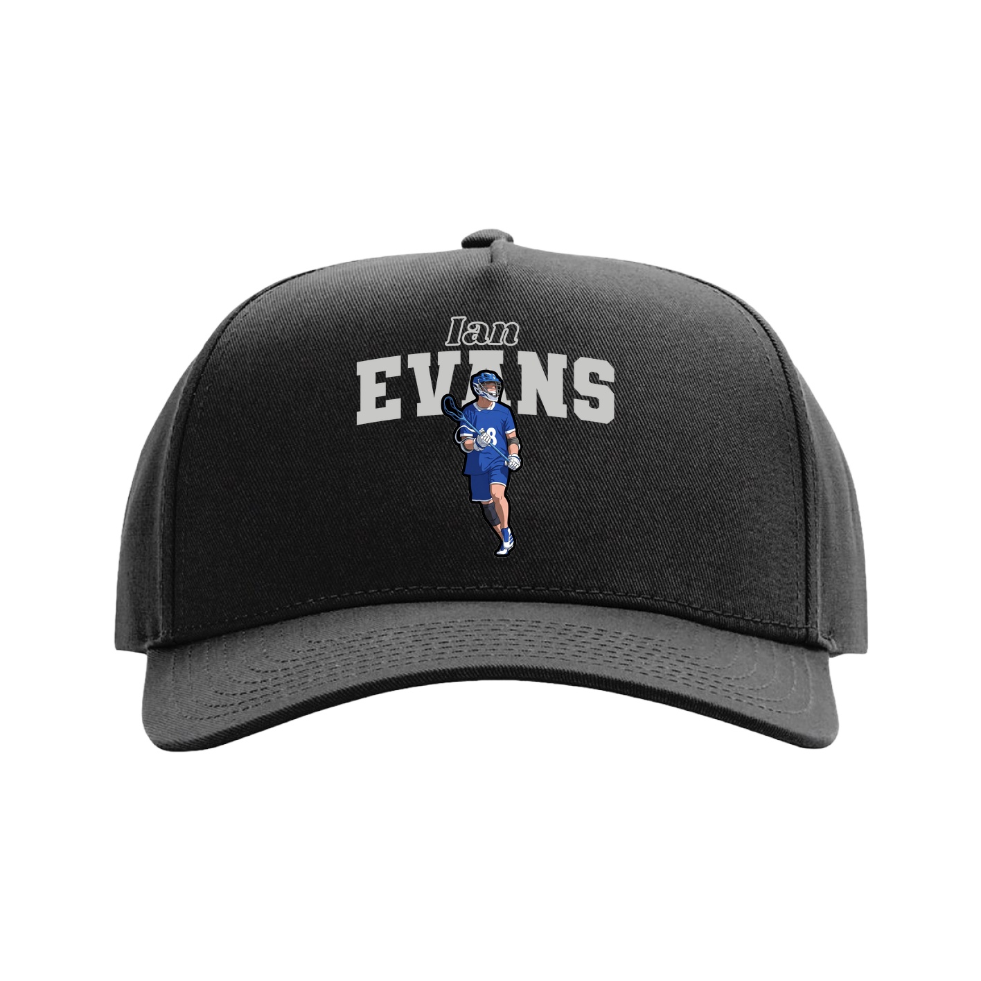 Full Fabric Five-Panel Champ Cap — Name Arch in Black