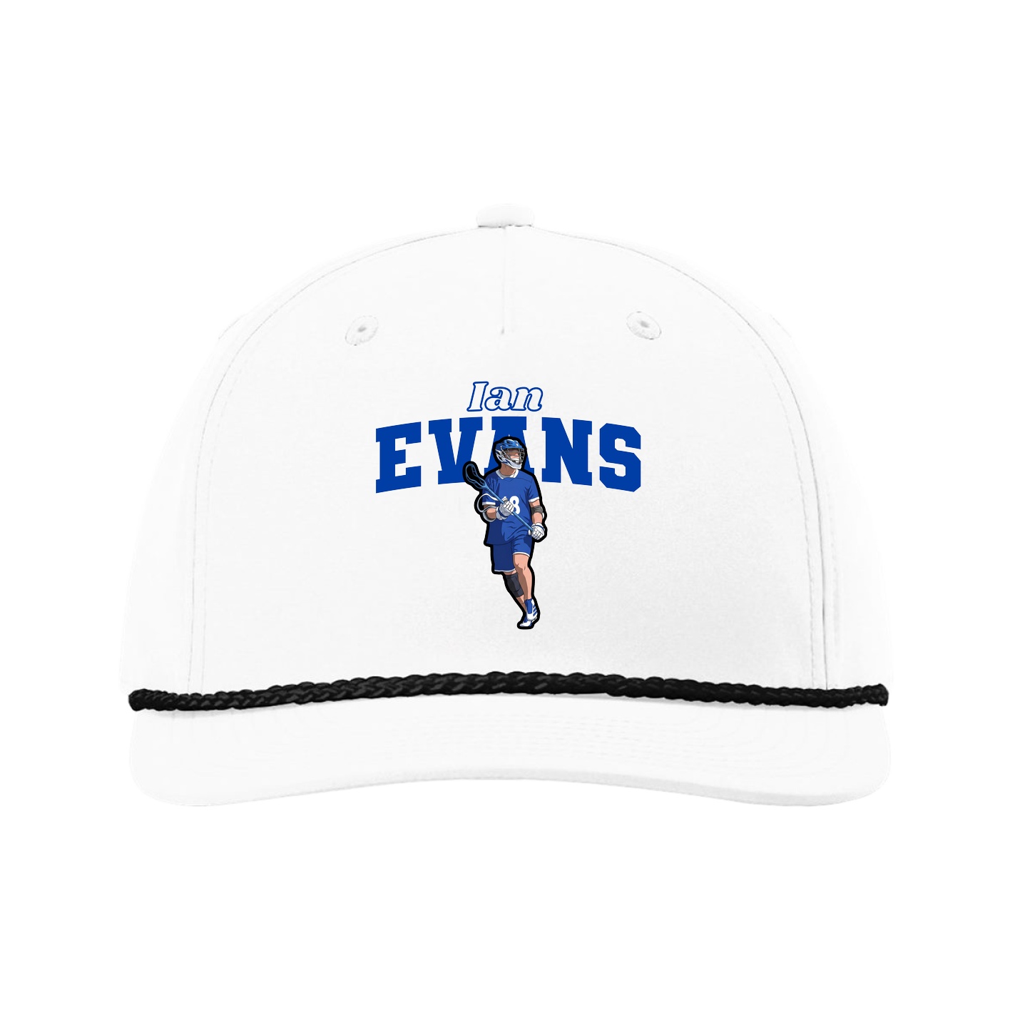 Five-Panel Classic Rope Cap — Name Arch in White