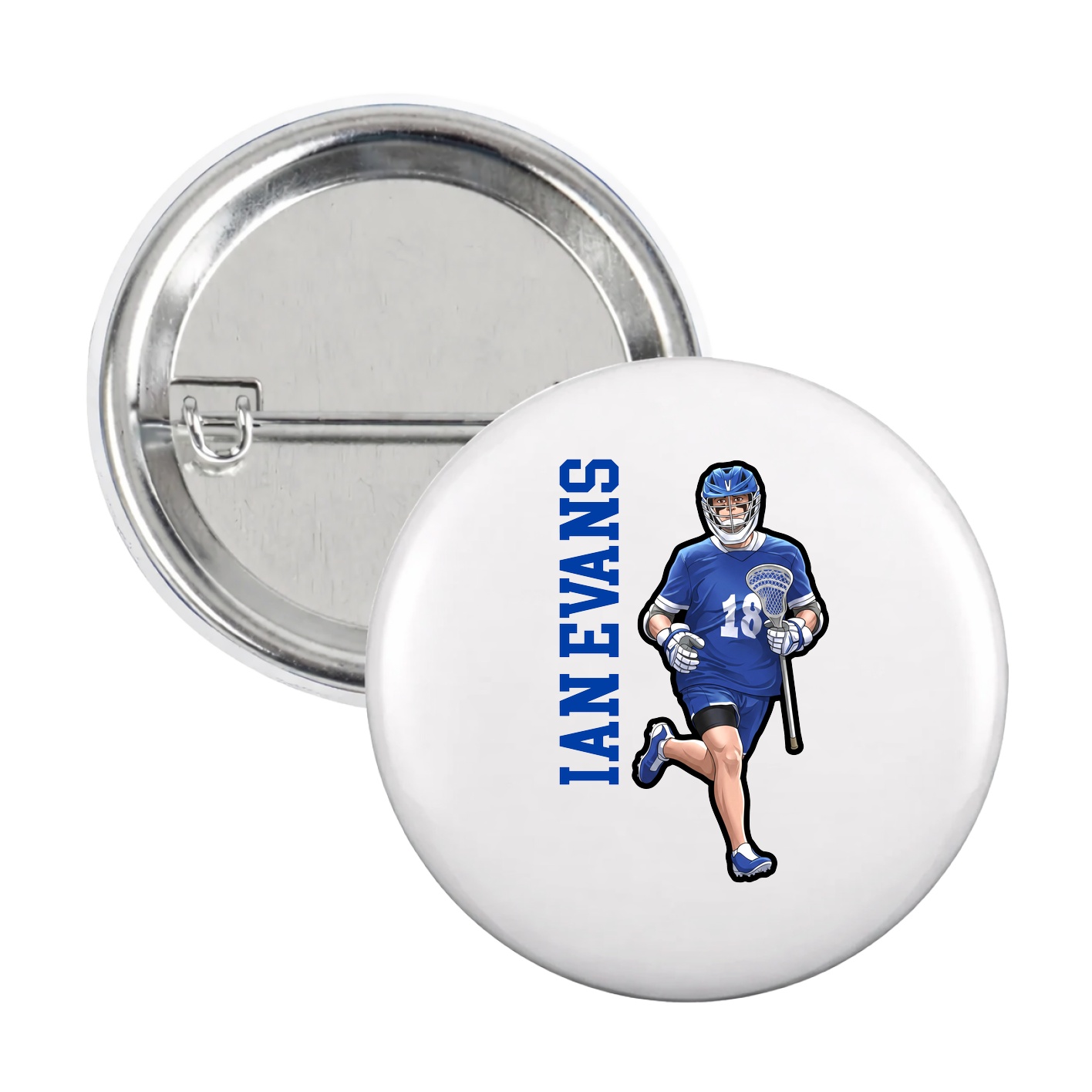 Game Day Button — Name Vertical in White