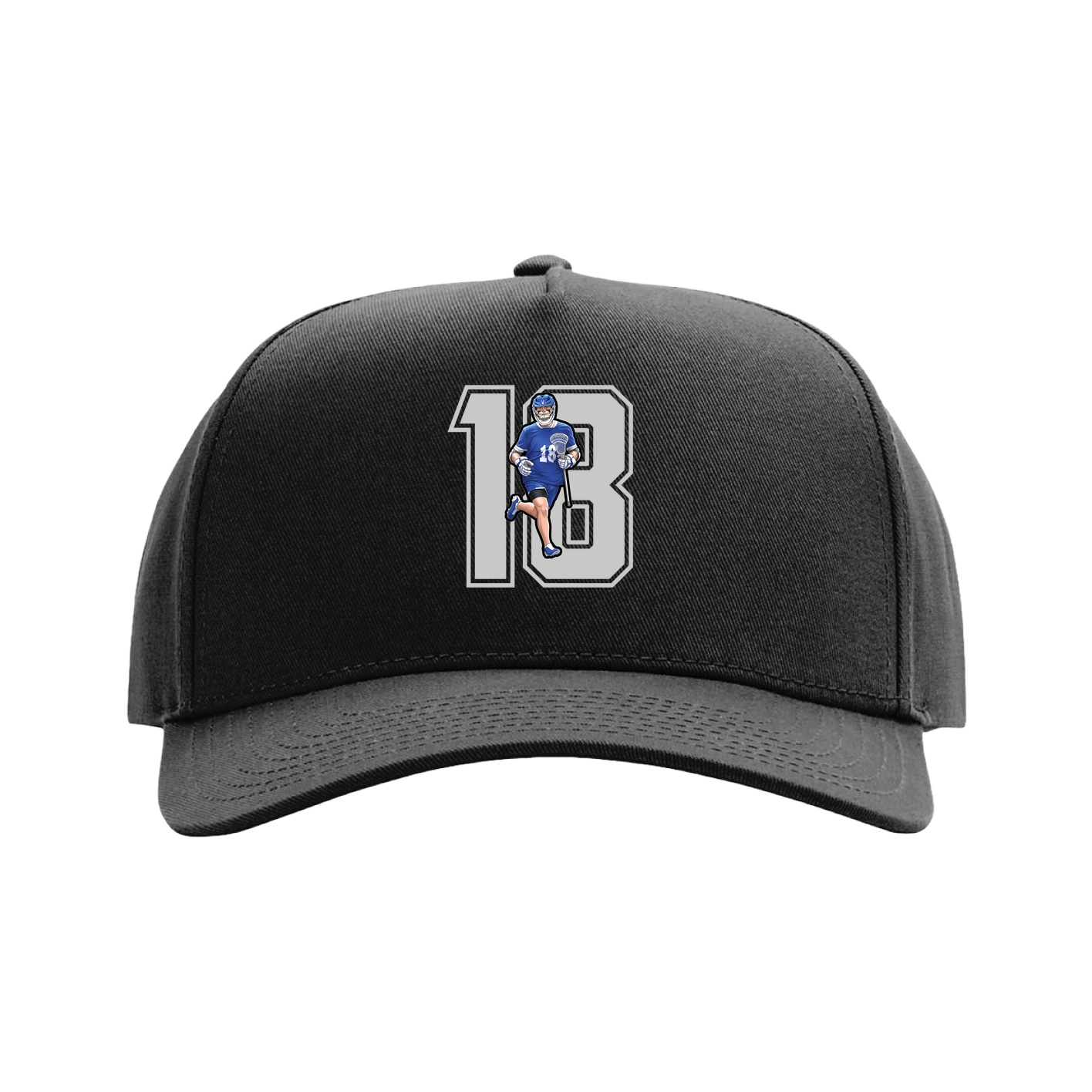Full Fabric Five-Panel Champ Cap — Number in Black