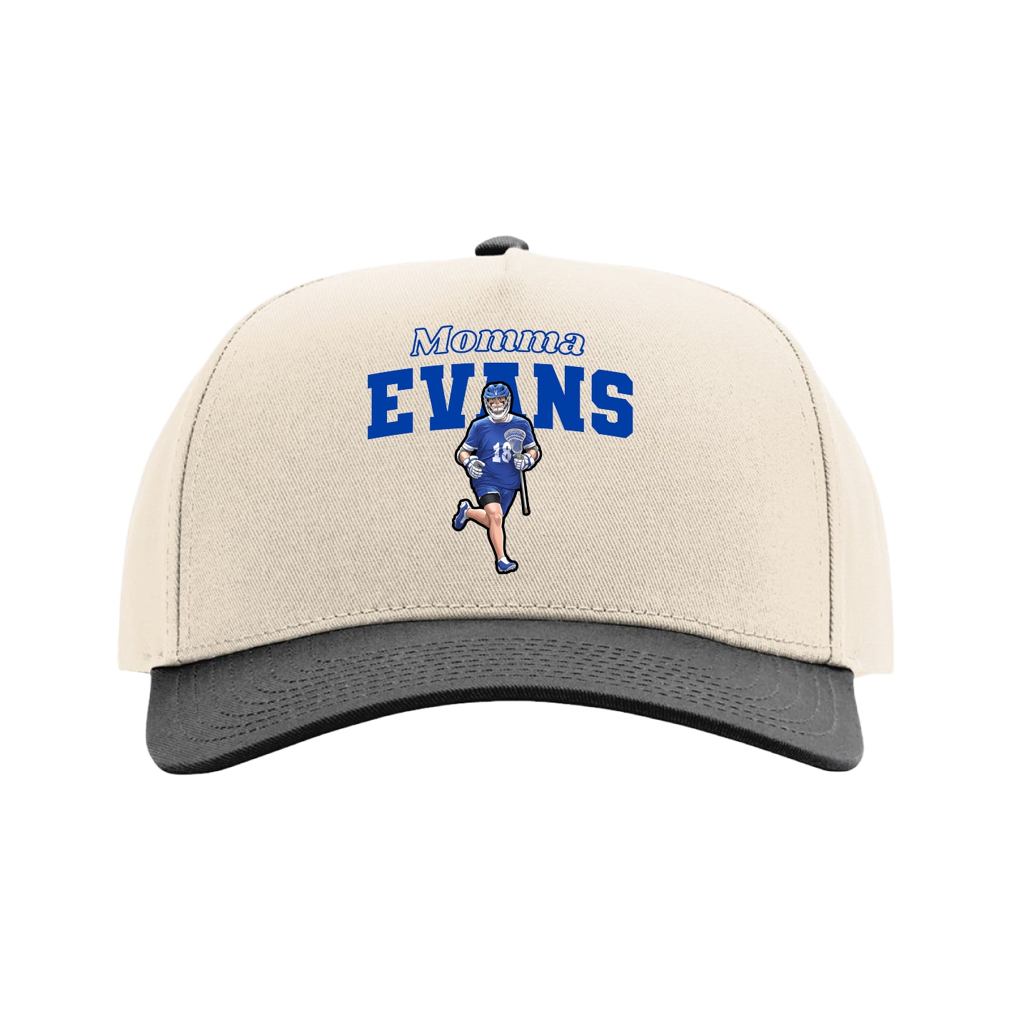 Full Fabric Five-Panel Champ Cap — Mothers Day Block in Cream/Black